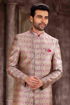 Raivat Ethnic Art Silk Digital Print Sherwani In Pink Colour | Grocsy