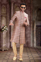Raivat Ethnic Art Silk Digital Print Sherwani In Pink Colour | Grocsy