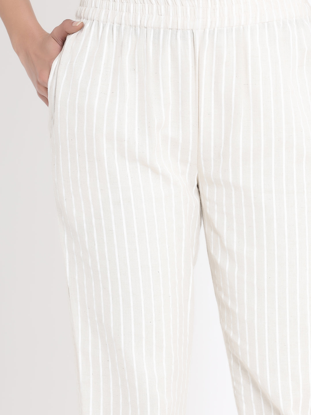 Juniper Women Natural Cotton Flex Striped Slim Fit Pant/Slim Pant | Grocsy