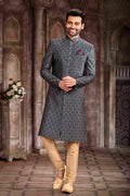 Raivat Ethnic Art Silk Digital Print Sherwani In Green Colour | Grocsy