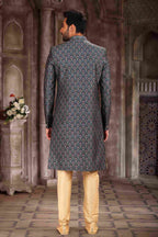 Raivat Ethnic Art Silk Digital Print Sherwani In Green Colour | Grocsy