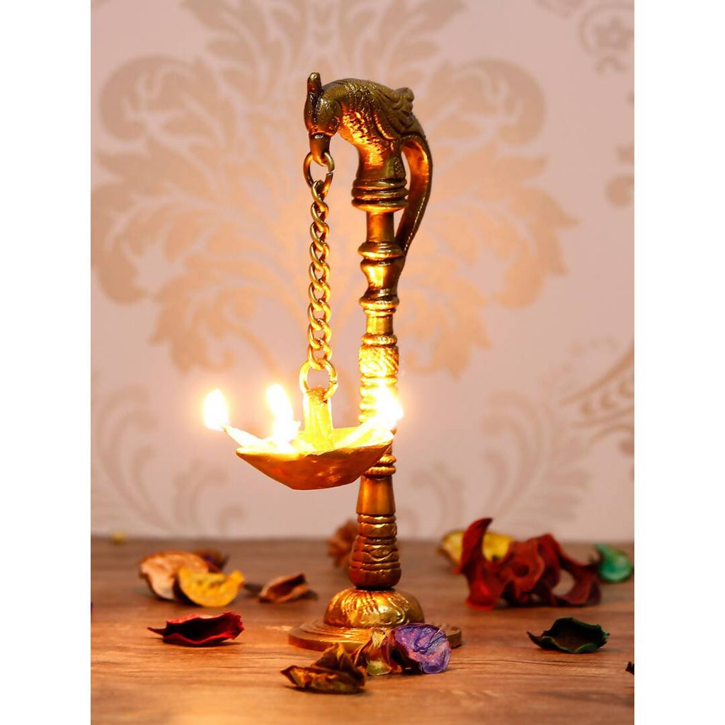 eCraftIndia Gold Toned Decorative Brass Parrot Diya | Grocsy