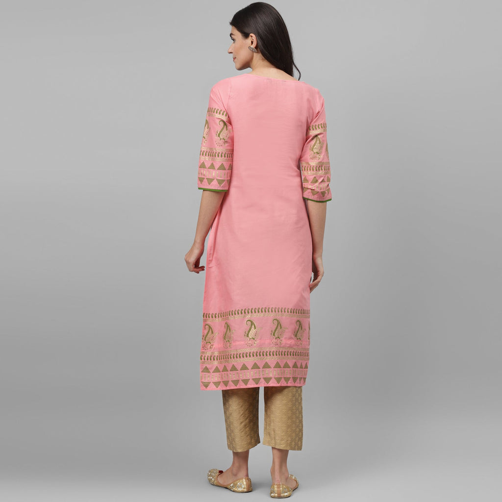 Maai Rayon Hand Printed Kurta Peach | Grocsy