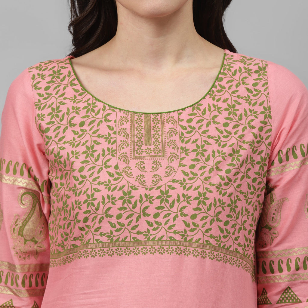 Maai Rayon Hand Printed Kurta Peach | Grocsy