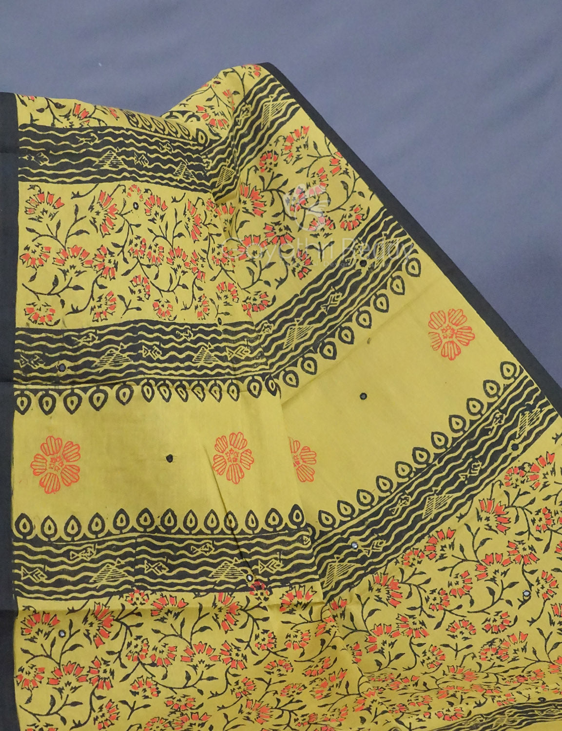 Mehndi Green Colour Block Print With Mirron Embroidered Pure Mulmul Cotton Saree By Gayathri Reddy Designer Studio | Grocsy