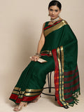 Saree Mall Green & Maroon Zari Silk Blend Uppada Sarees | Grocsy
