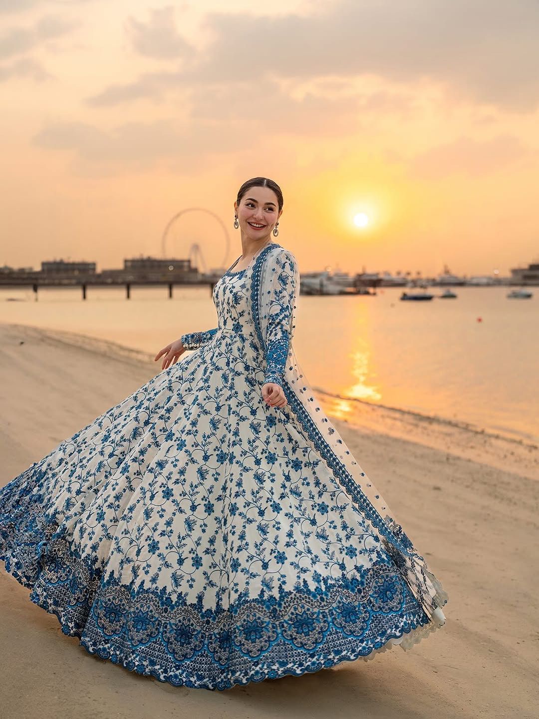 Anaita Blue & White Faux Georgette Readymade Suit with Embroidery & Tassels attached | Grocsy