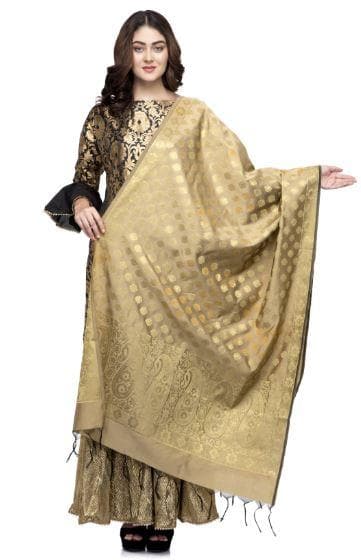 A R Silk Women's Vanarsi Silk Zari Embroidery Copper Golden Fancy Dupatta | Grocsy