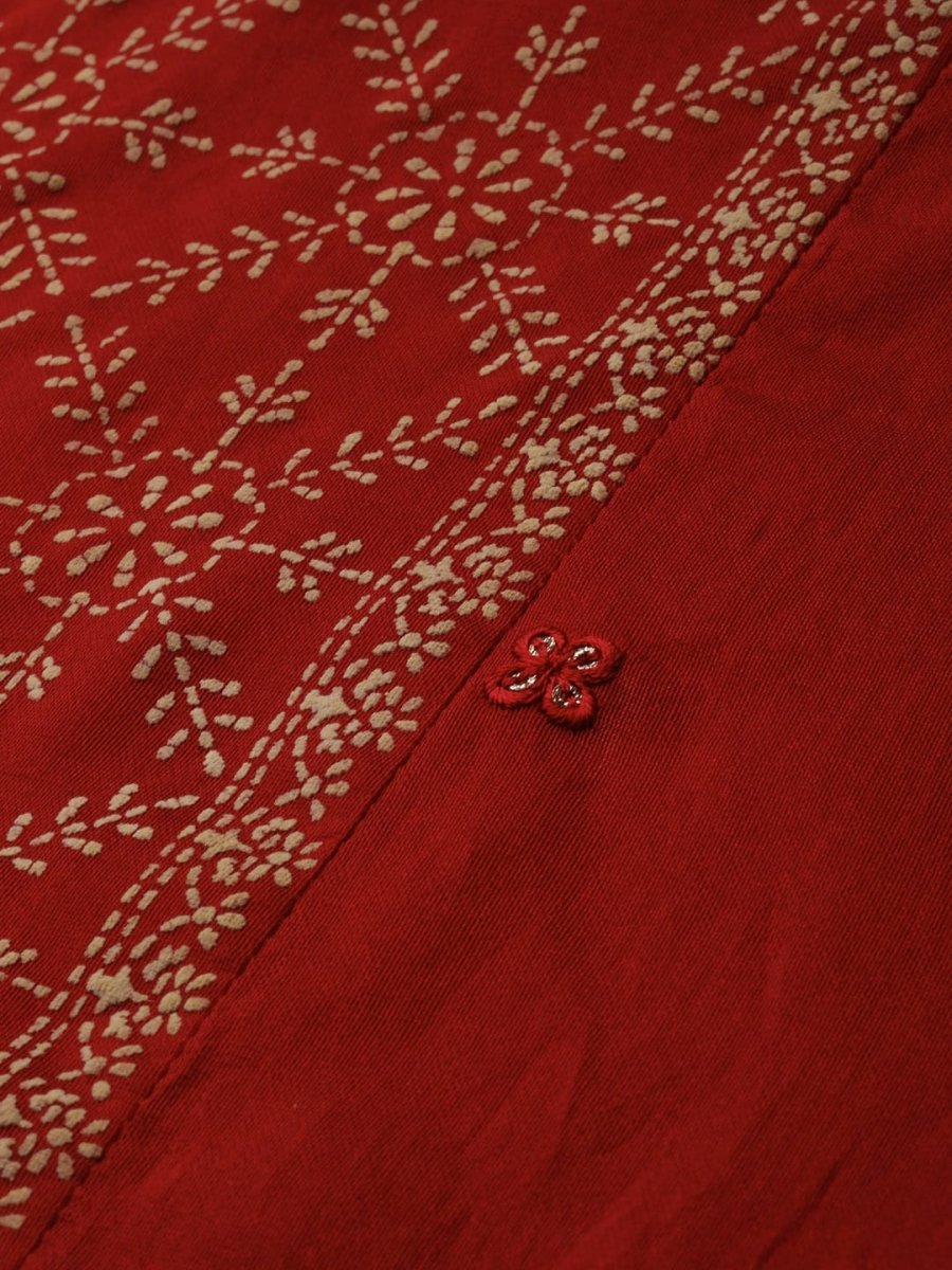 All About You Women Red & Golden Ethnic Motifs Embroidered Kurta Set | Grocsy