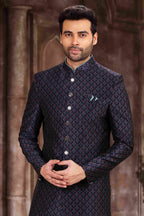 Raivat Ethnic Art Silk Digital Print Sherwani In Blue Colour | Grocsy
