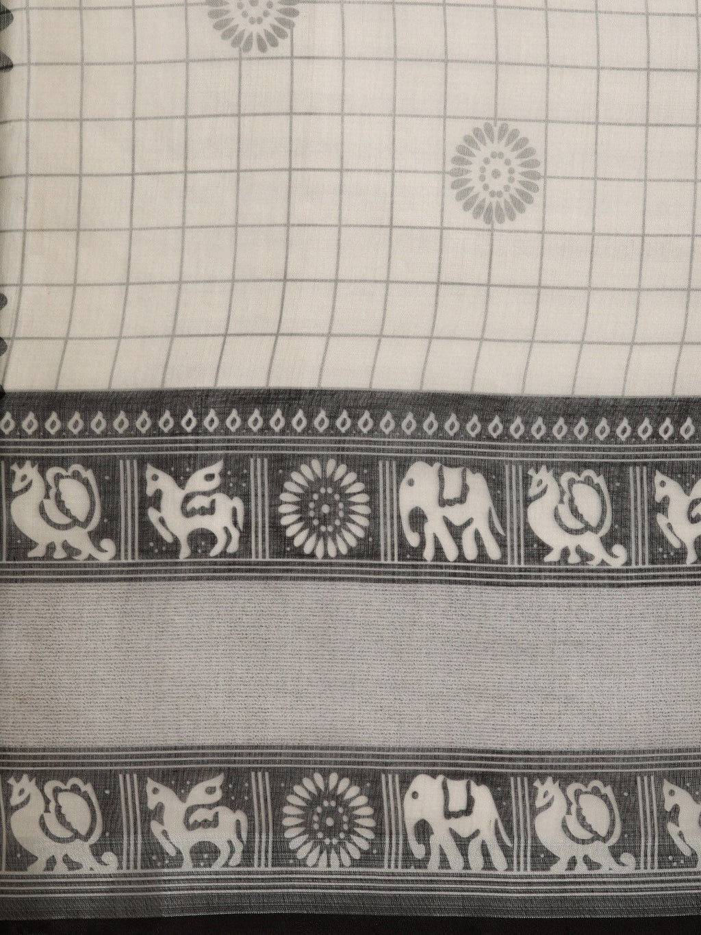 Sangria Black & Grey Ethnic Motifs Zari Pure Linen Saree | Grocsy