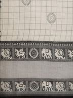 Sangria Black & Grey Ethnic Motifs Zari Pure Linen Saree | Grocsy