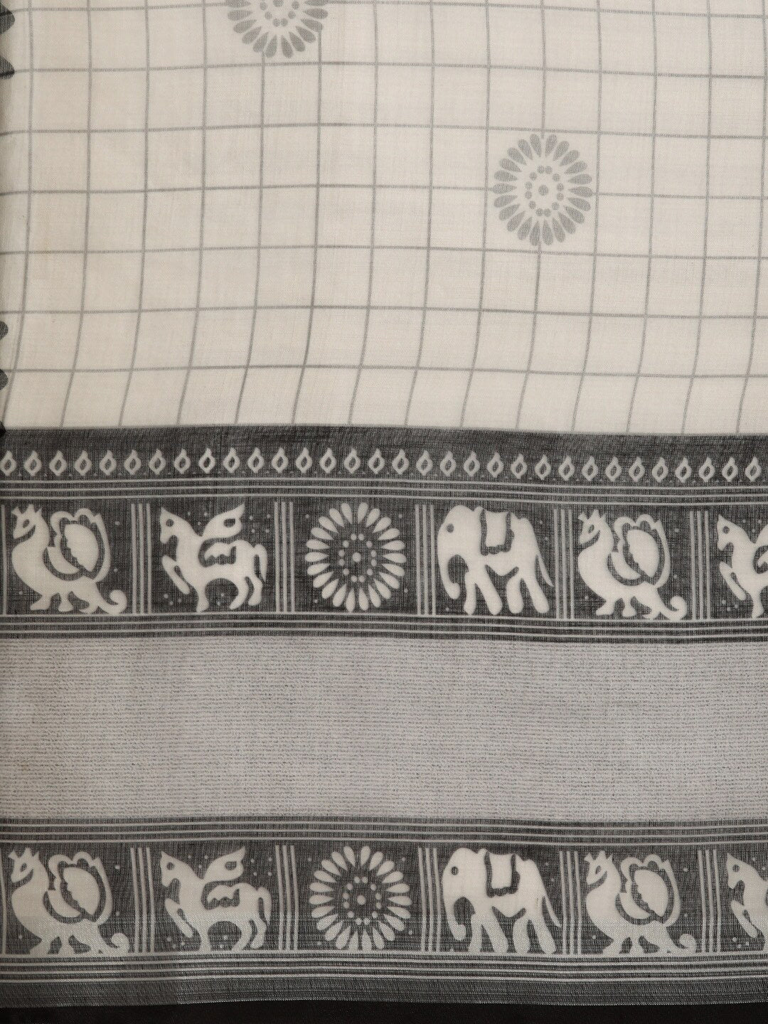 Sangria Black & Grey Ethnic Motifs Zari Pure Linen Saree | Grocsy