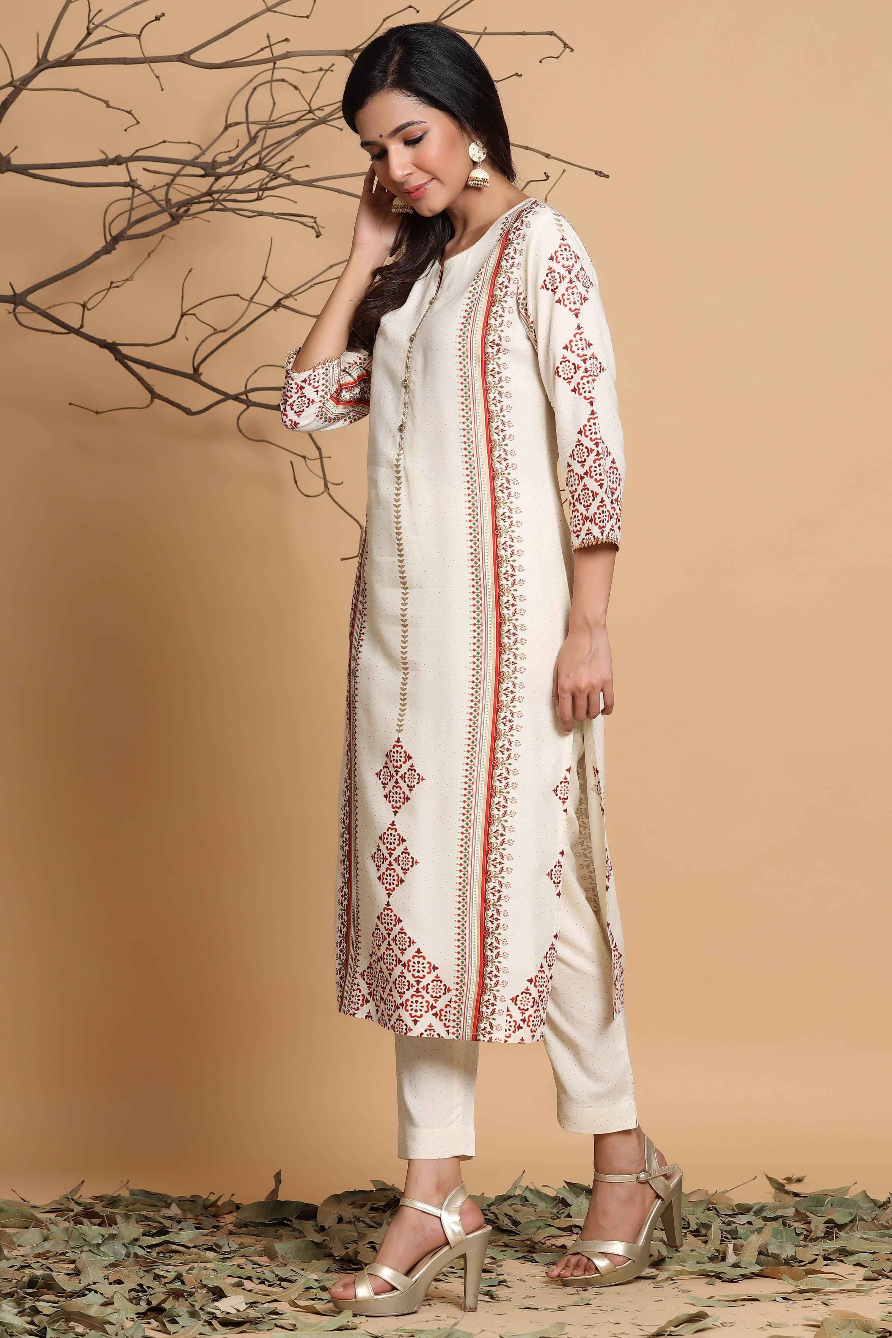 Juniper Ivory Viscose Rayon Kurta | Grocsy