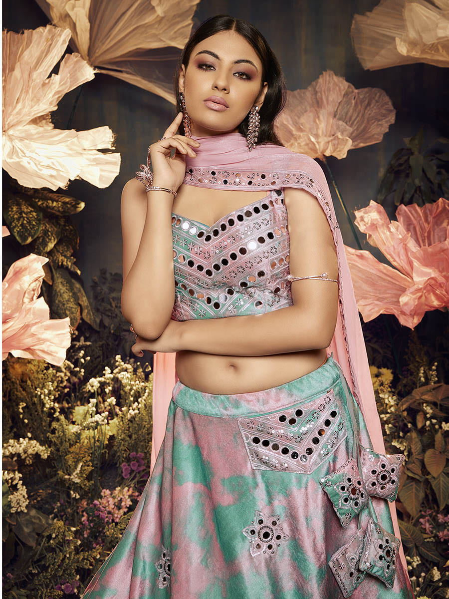 Myra Dusty Pink Velvet Embroidered Designer Lehenga | Grocsy