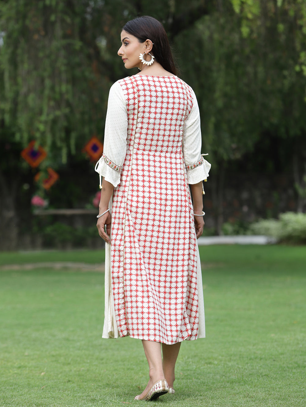 Juniper Women's Ivory Rayon Printed A-Line Dress | Grocsy