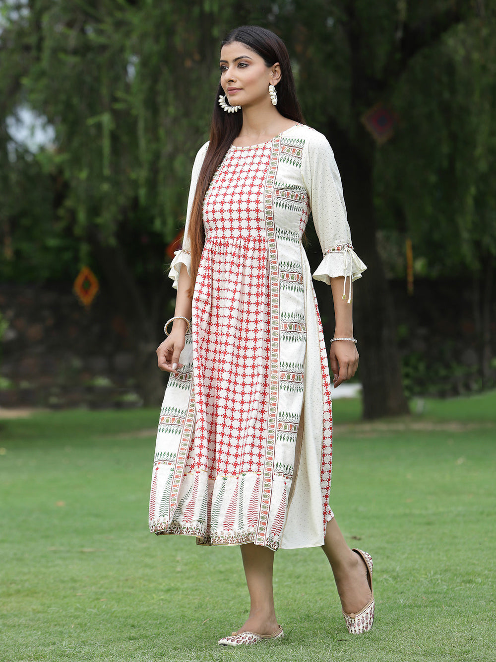 Juniper Women's Ivory Rayon Printed A-Line Dress | Grocsy