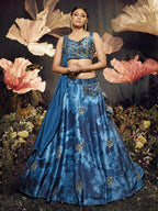 Myra Blue Velvet Embroidered Designer Lehenga | Grocsy