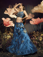 Myra Blue Velvet Embroidered Designer Lehenga | Grocsy