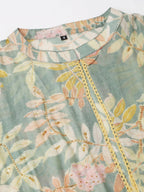 Green Cotton Solid Flared Dress with Printed Shrug - Yukti | Grocsy