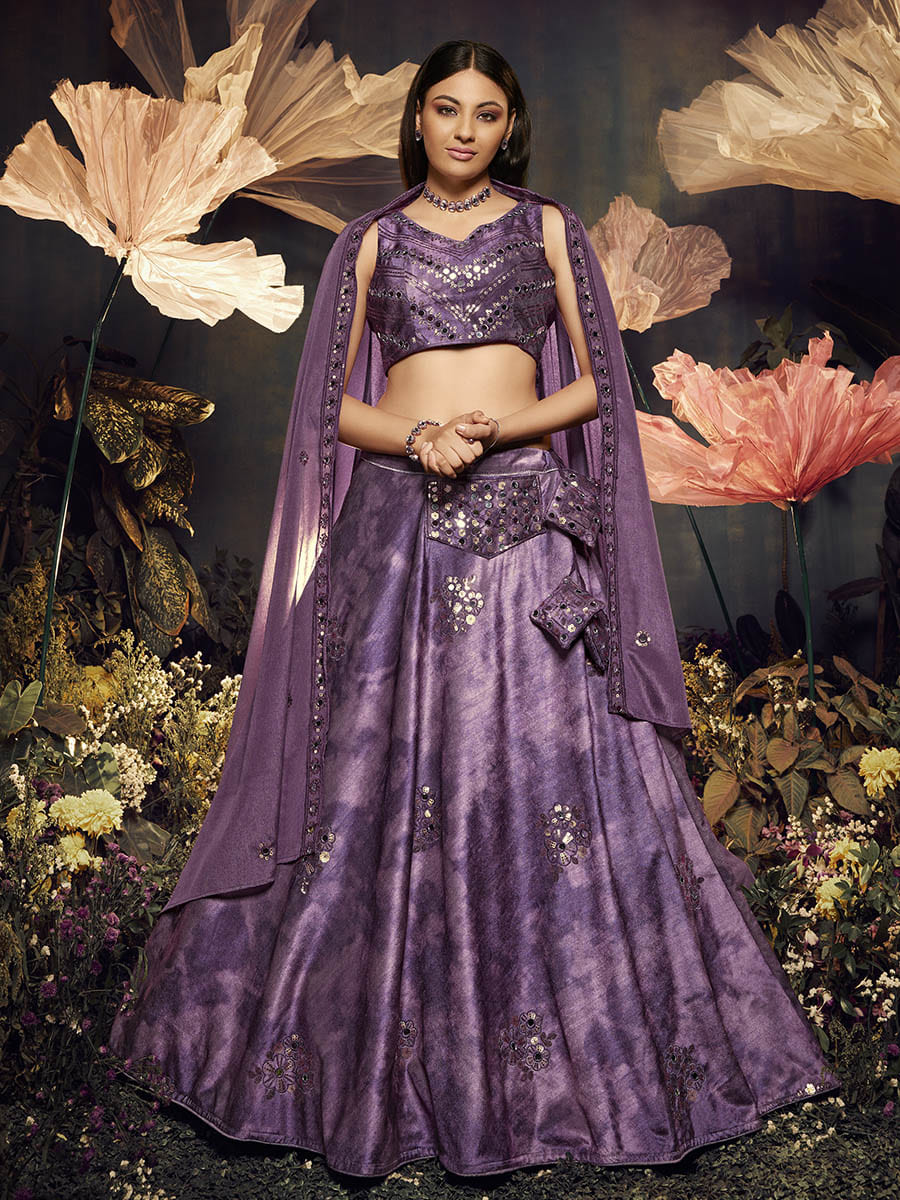 Myra Purple Velvet Embroidered Designer Lehenga | Grocsy