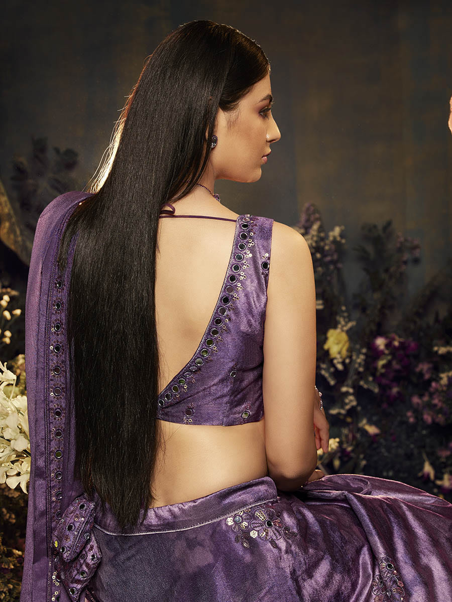 Myra Purple Velvet Embroidered Designer Lehenga | Grocsy