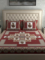 LA VERNE Jaipuri Print 104 TC Cotton 1 Double Queen Bedsheet With 2 Pillow Covers | Grocsy