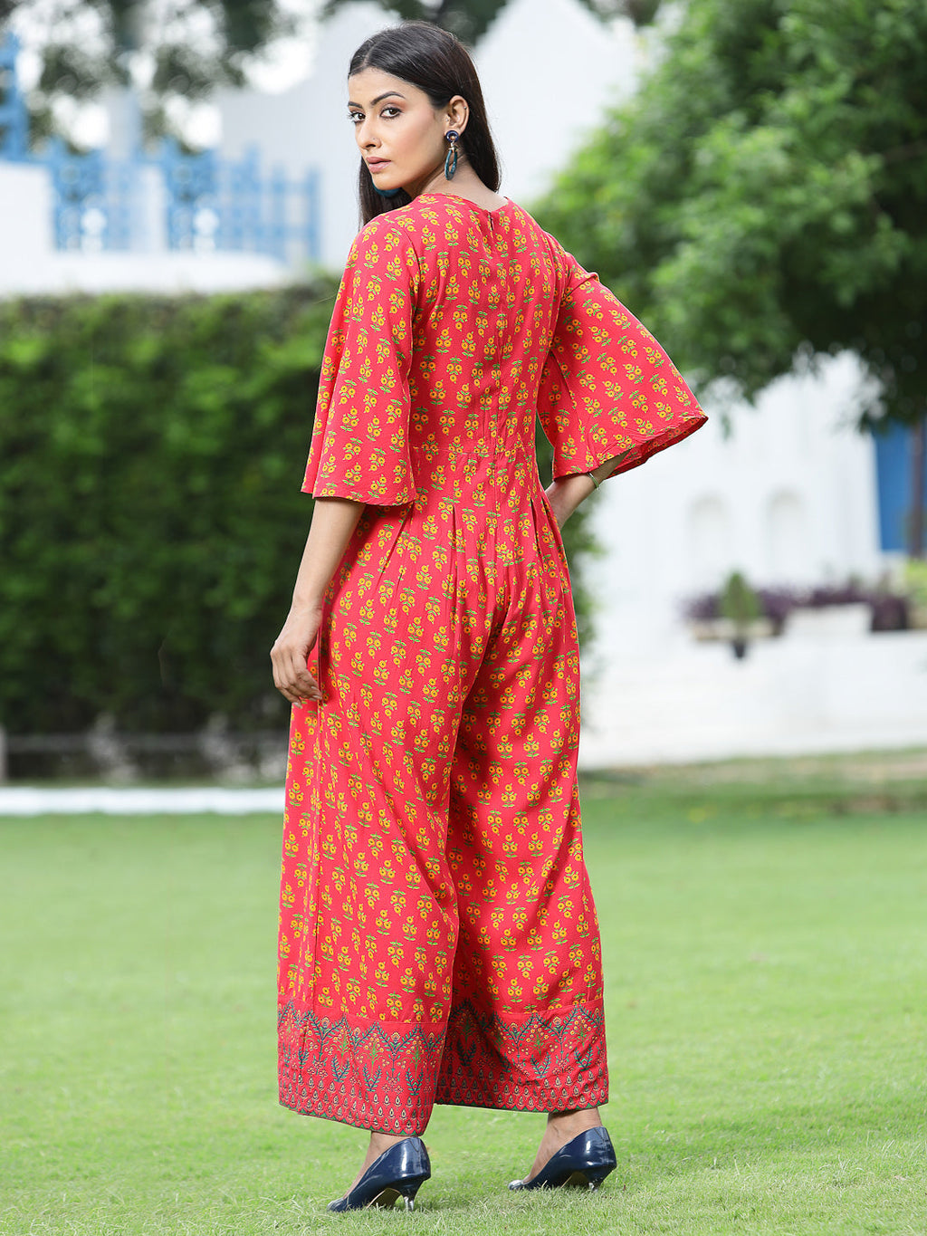 Juniper Women Coral Rayon Printed Regular Jumpsuit | Grocsy