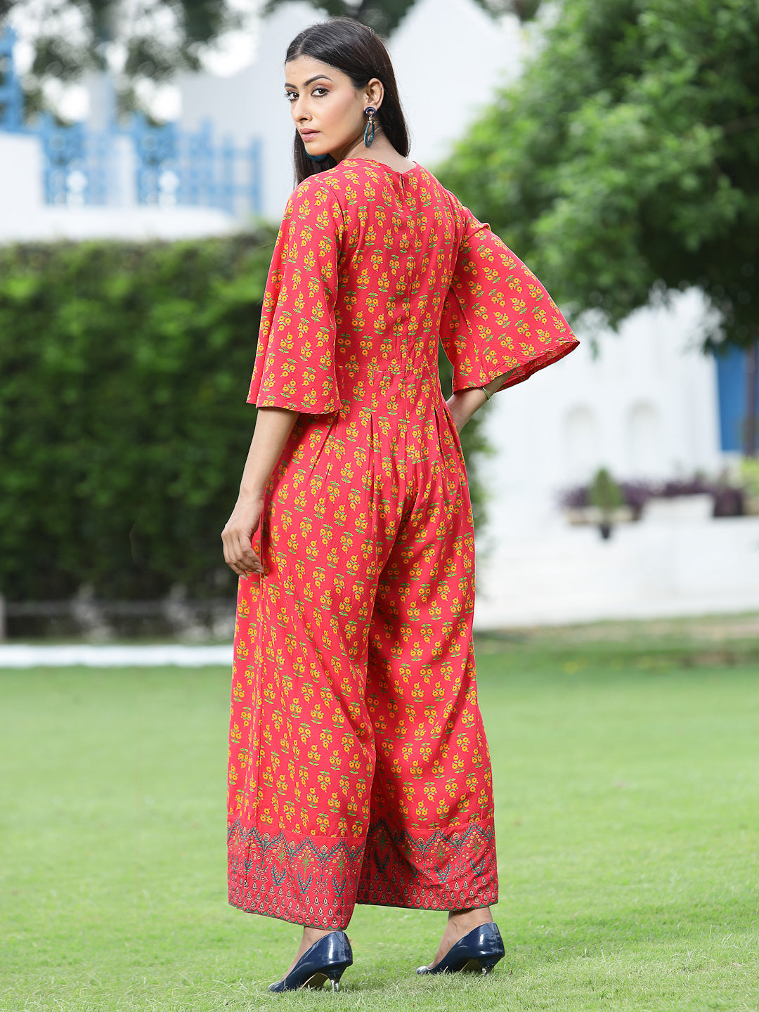 Juniper Women Coral Rayon Printed Regular Jumpsuit | Grocsy