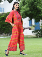 Juniper Women Coral Rayon Printed Regular Jumpsuit | Grocsy