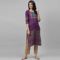 Maai Rayon Hand Printed Kurta Purple | Grocsy