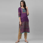Maai Rayon Hand Printed Kurta Purple | Grocsy