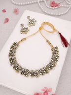 Tehzeeb Creations Luxurious Gold Polished White Colour Diamond Choker Necklace Set With Matching Earrings | Grocsy