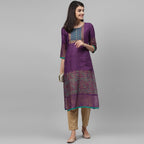 Maai Rayon Hand Printed Kurta Purple | Grocsy