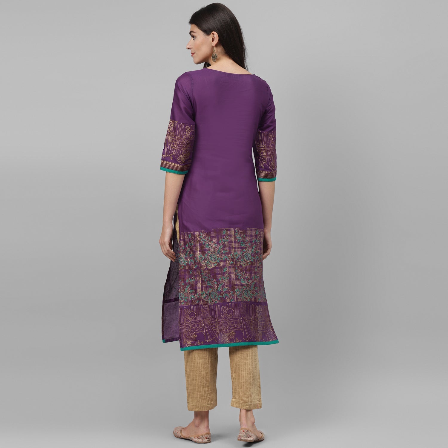 Maai Rayon Hand Printed Kurta Purple | Grocsy