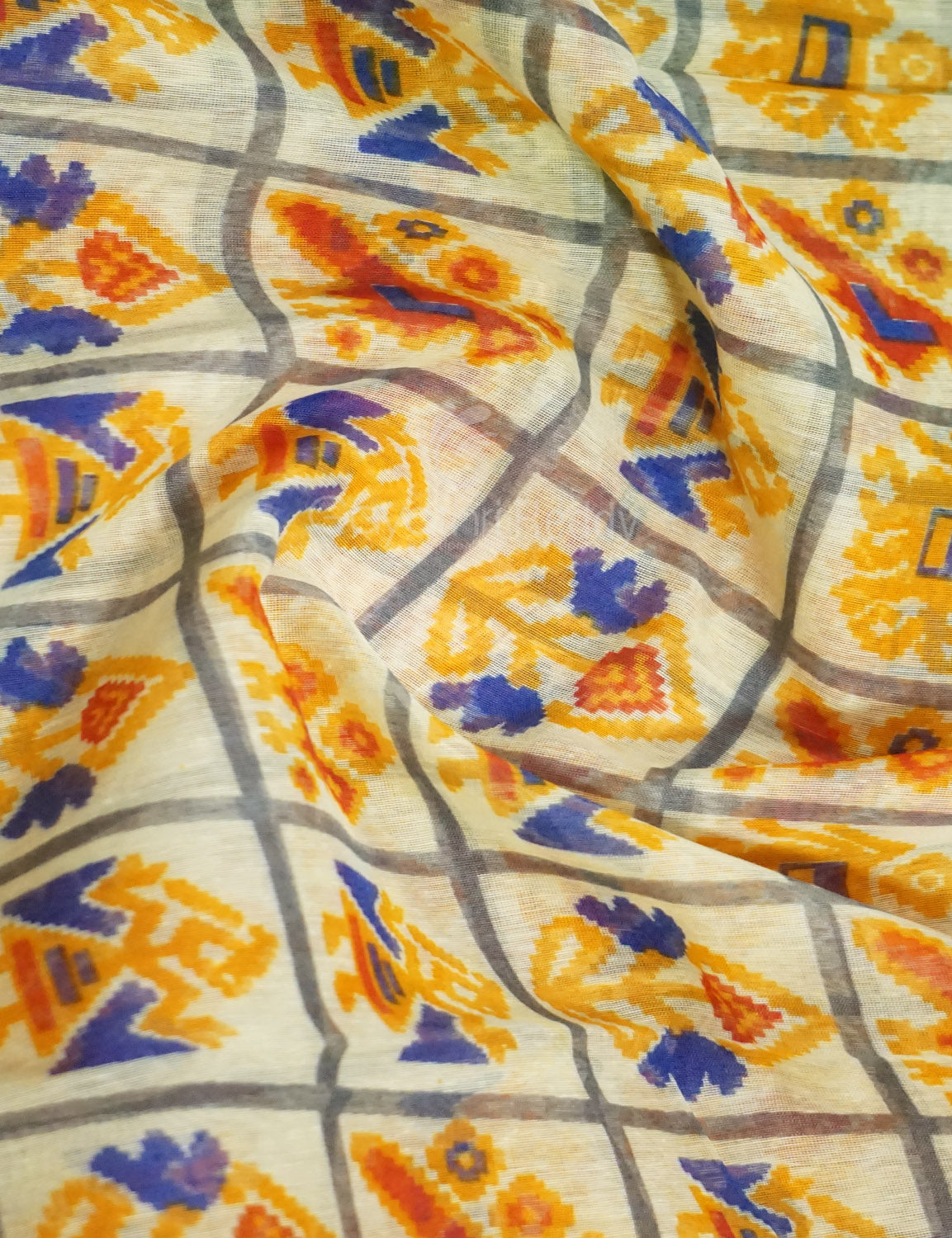 Shades of Cream Colour And Orange Blouse Patola Design Semi Chanderi Saree By Gayathri Reddy Designer Studio | Grocsy