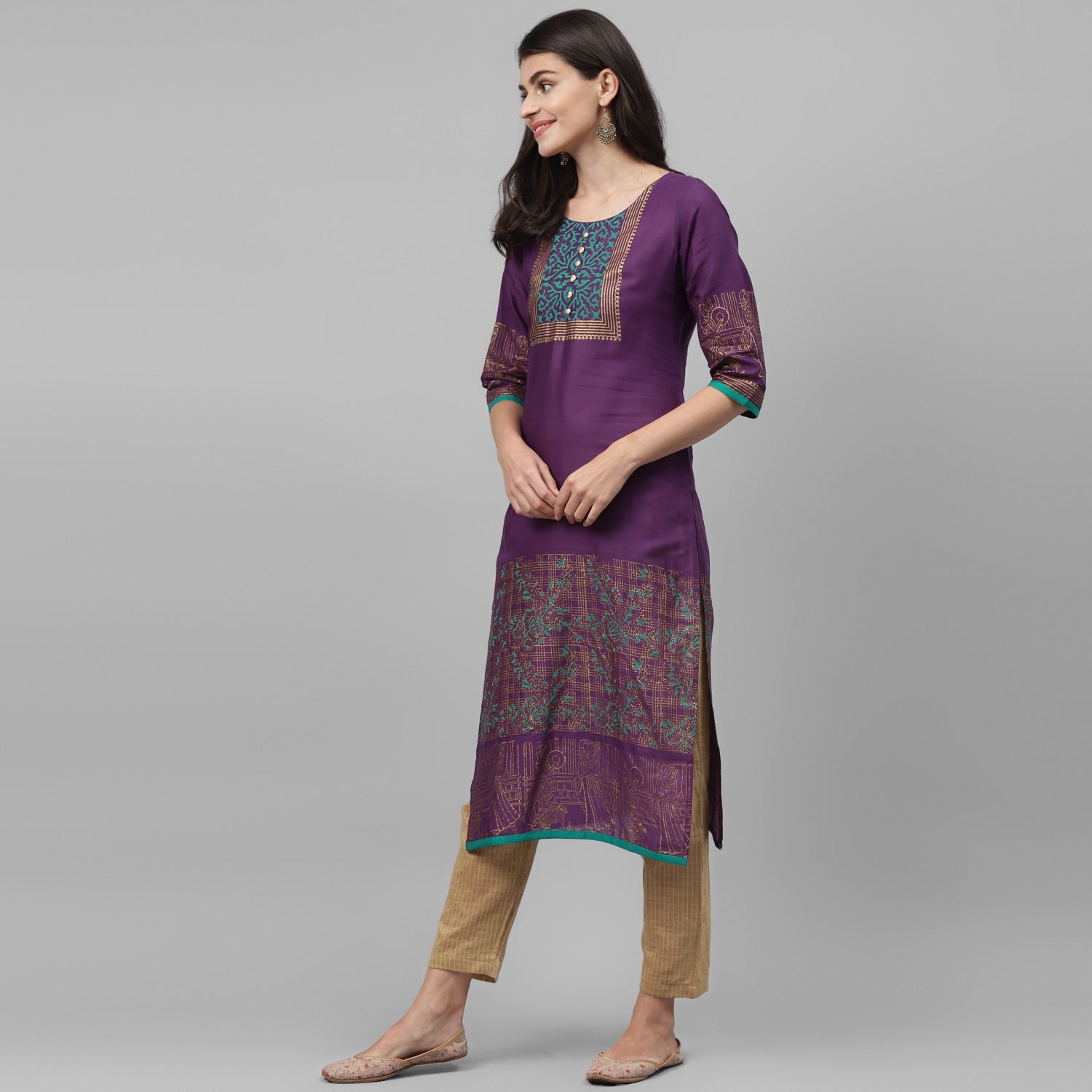 Maai Rayon Hand Printed Kurta Purple | Grocsy