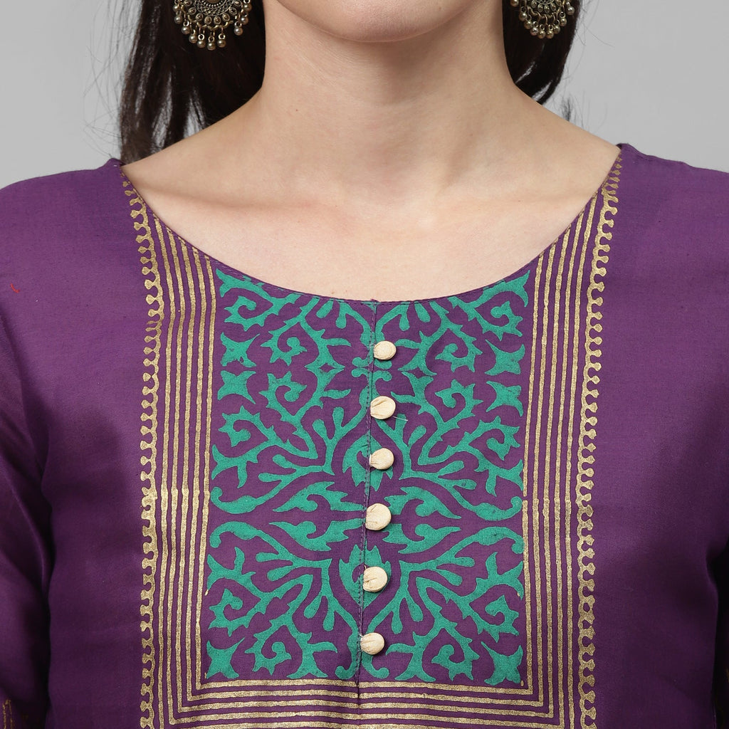 Maai Rayon Hand Printed Kurta Purple | Grocsy