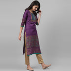Maai Rayon Hand Printed Kurta Purple | Grocsy