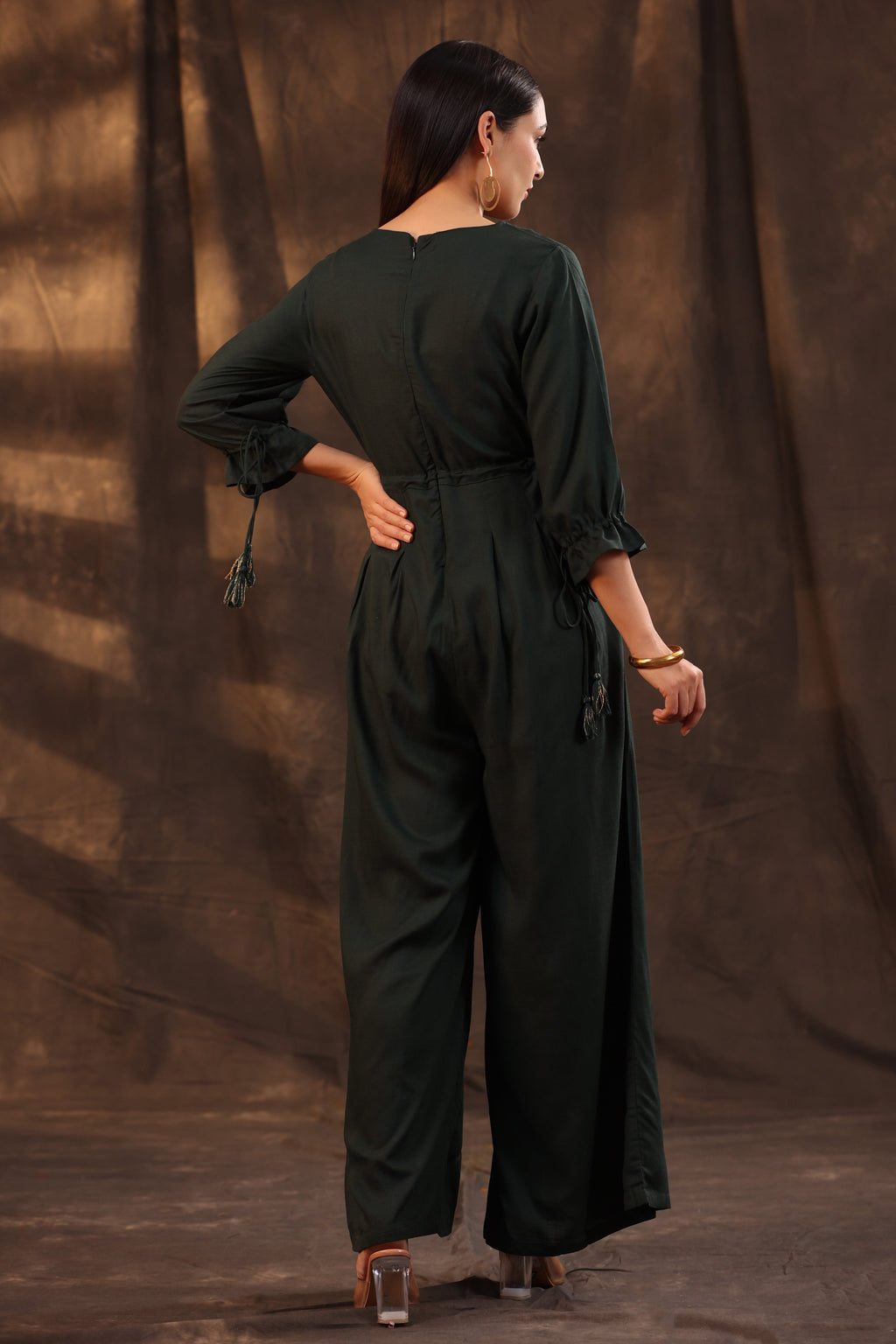 Juniper Women Jadegreen Rayon Slub Embroidered Regular Jumpsuit | Grocsy