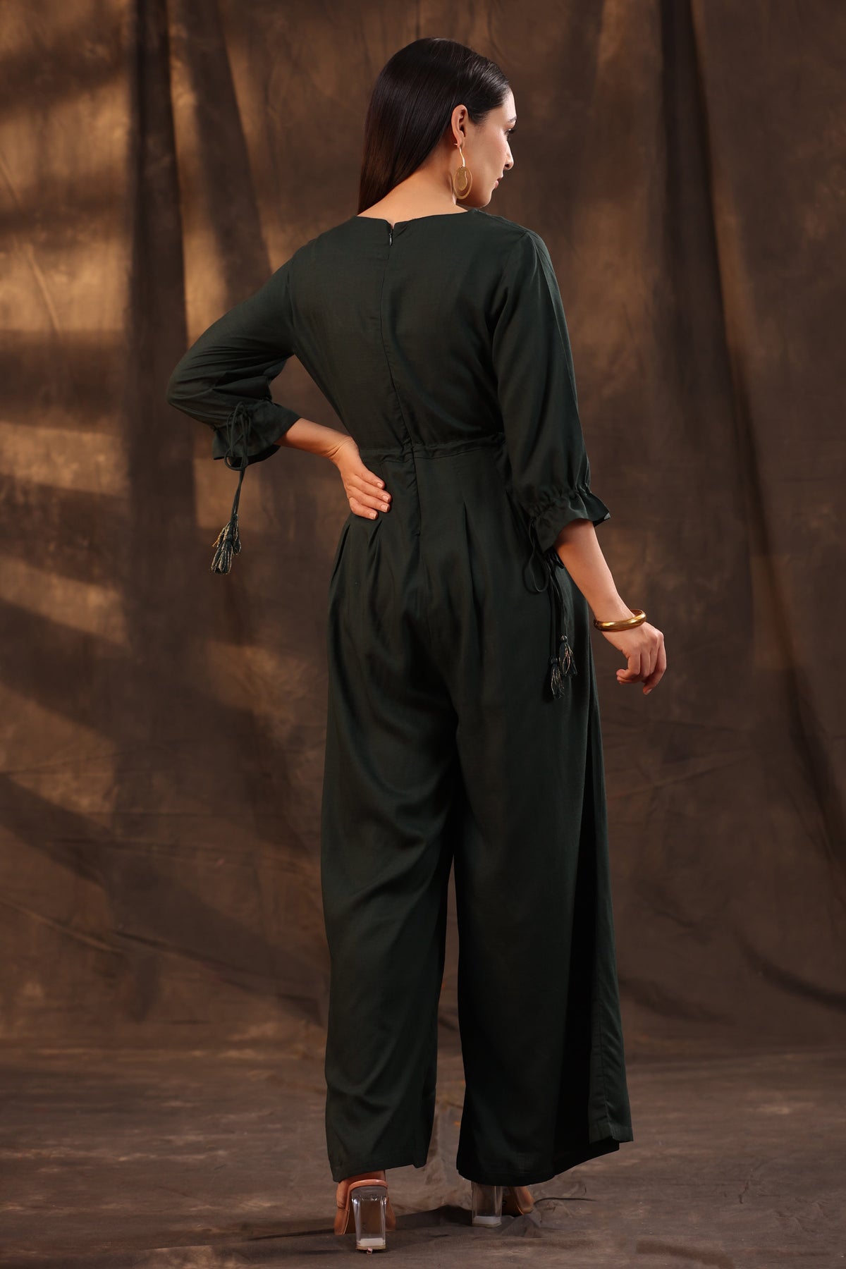 Juniper Women Jadegreen Rayon Slub Embroidered Regular Jumpsuit | Grocsy