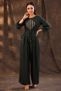 Juniper Women Jadegreen Rayon Slub Embroidered Regular Jumpsuit | Grocsy