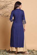 Juniper Women's Indigo Geometric Printed Rayon Kurta With Tassels Detail | Grocsy