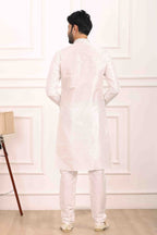 Raivat Ethnic Art Banarasi Silk Thread Work Kurta Pajama In Off White Colour | Grocsy