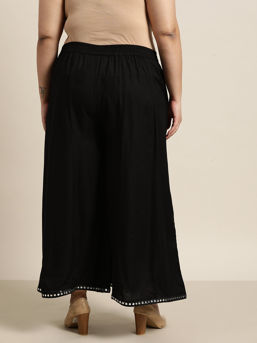 Juniper Women`s Black Rayon Daily Wear Solid Flared Palazzo | Grocsy