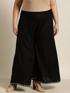 Juniper Women`s Black Rayon Daily Wear Solid Flared Palazzo | Grocsy