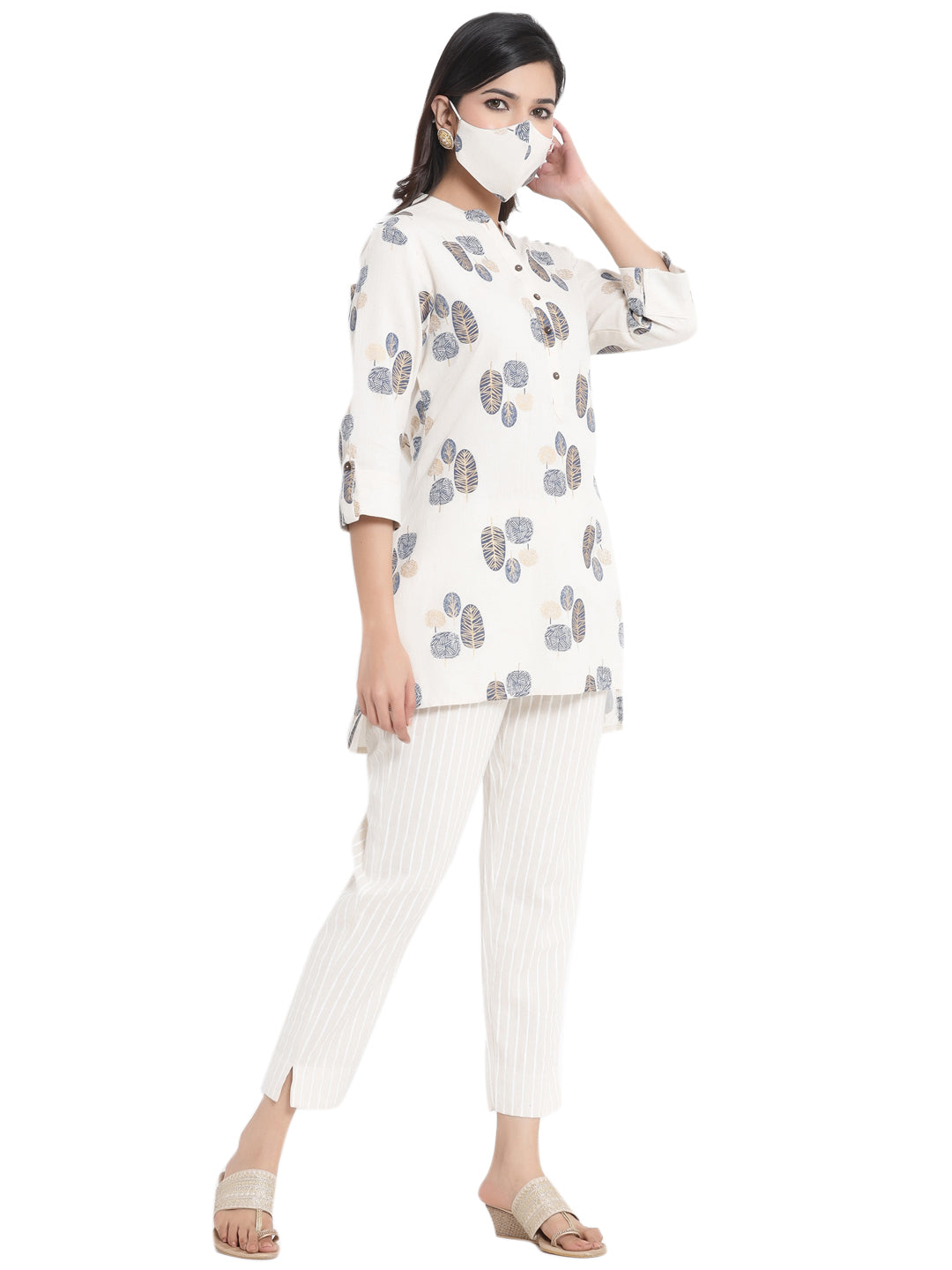 Juniper Women Natural Cotton Flex Printed High-Low Kurta | Grocsy