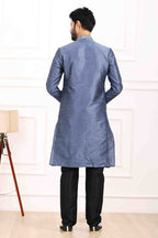 Raivat Ethnic Art Banarasi Silk Thread Work Kurta Pajama In Blue Colour | Grocsy