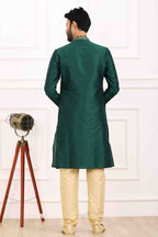 Raivat Ethnic Art Banarasi Silk Thread Work Kurta Pajama In Green Colour | Grocsy