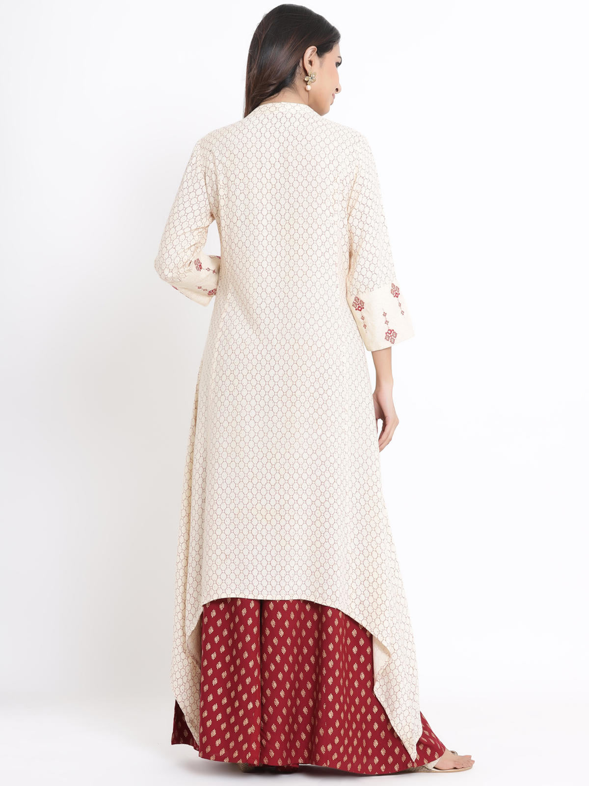 Juniper Women's Ivory Geometric Printed & Embroidered Rayon Kurta | Grocsy